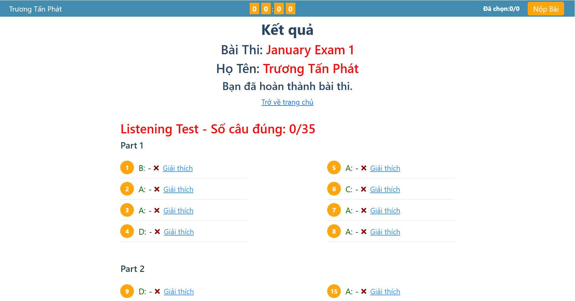 Giao diện thi