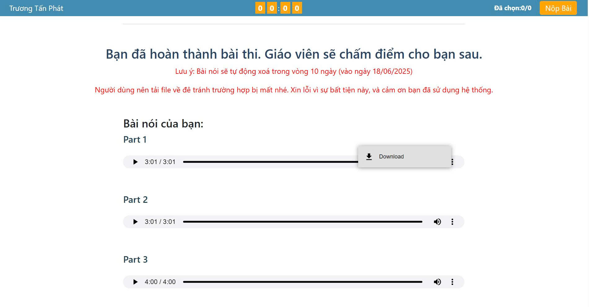 Giao diện thi